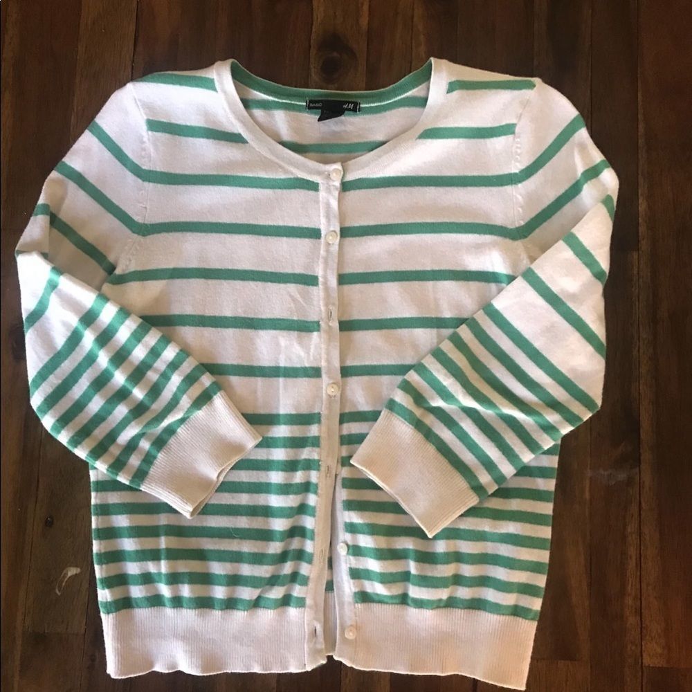 Cream and green H&M striped cardigan